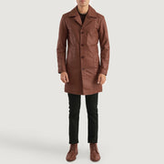 Don Long Brun Leather Coat til Mænd - Lateral Side Profile View Showing Sleeve Cut &amp; Athletic Taper Fit
