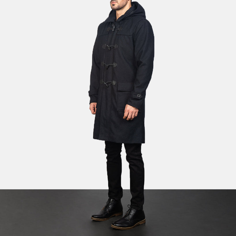 Drake Sort Wool Hooded Duffle Coat til Mænd
