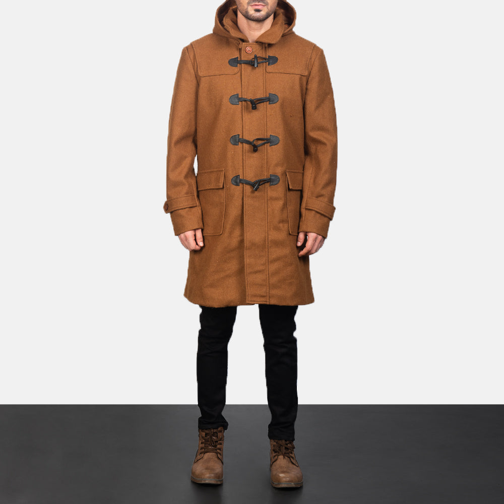 
Nærbillede of Shirt with Removable Hood & Toggle Buttons with Placket & Zipper Hardware on Drake Khaki Wool Duffle Coat