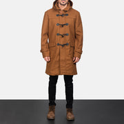 
Nærbillede of Shirt with Removable Hood & Toggle Buttons with Placket & Zipper Hardware on Drake Khaki Wool Duffle Coat