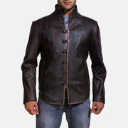 Men's Drakeshire Brun Læderjakke til Mænd in Distressed Brown Goatskin Leather - Front Profile View &amp; Tailored Silhouette | Buy Online