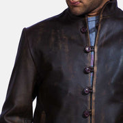 Men's Drakeshire Brun Læderjakke til Mænd - Lateral Side Profile View Showing Sleeve Cut &amp; Athletic Taper Fit