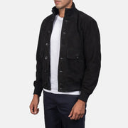
Brown Goatskin Suede Bomber Jacket - Bagfra med tilpassede skuldre og ren kant