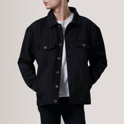 
Eddie Sort Oversized Denim Trucker Læderjakke til Mænd For Men i sort ægte okselæder - Forfra med skræddersyet silhuet | Køb online