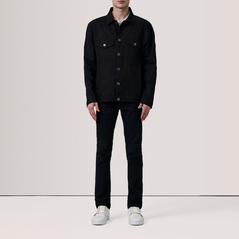 Eddie Sort Oversized Denim Trucker Læderjakke til Mænd