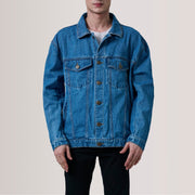 
Dark Blue Full-Grain leather Jacket - Bagfra med tilpassede skuldre og ren kant