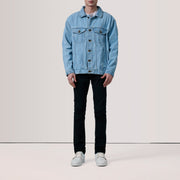 
Light Blue Full-Grain leather Jacket - Bagfra med tilpassede skuldre og ren kant
