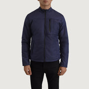 Close-Up Detail of Classic Collar &amp; Zipper Hardware on Elliot Blue Lightweight Læderjakke til Mænd