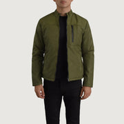 Elliot Green Lightweight Læderjakke til Mænd in Green Full-Grain Leather - Front Profile View &amp; Tailored Silhouette | Buy Online
