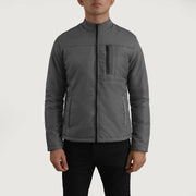 Close-Up Detail of Classic Collar &amp; Zipper Hardware on Elliot Grey Lightweight Læderjakke til Mænd