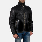 
Nærbillede of High neck with Belt & Zipper Hardware on Equilibrium Sort Læderjakke til Mænd