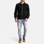 Men's Ethan Hybrid Suede Læder Bomberjakke til Mænd - Lateral Side Profile View Showing Sleeve Cut &amp; Athletic Taper Fit