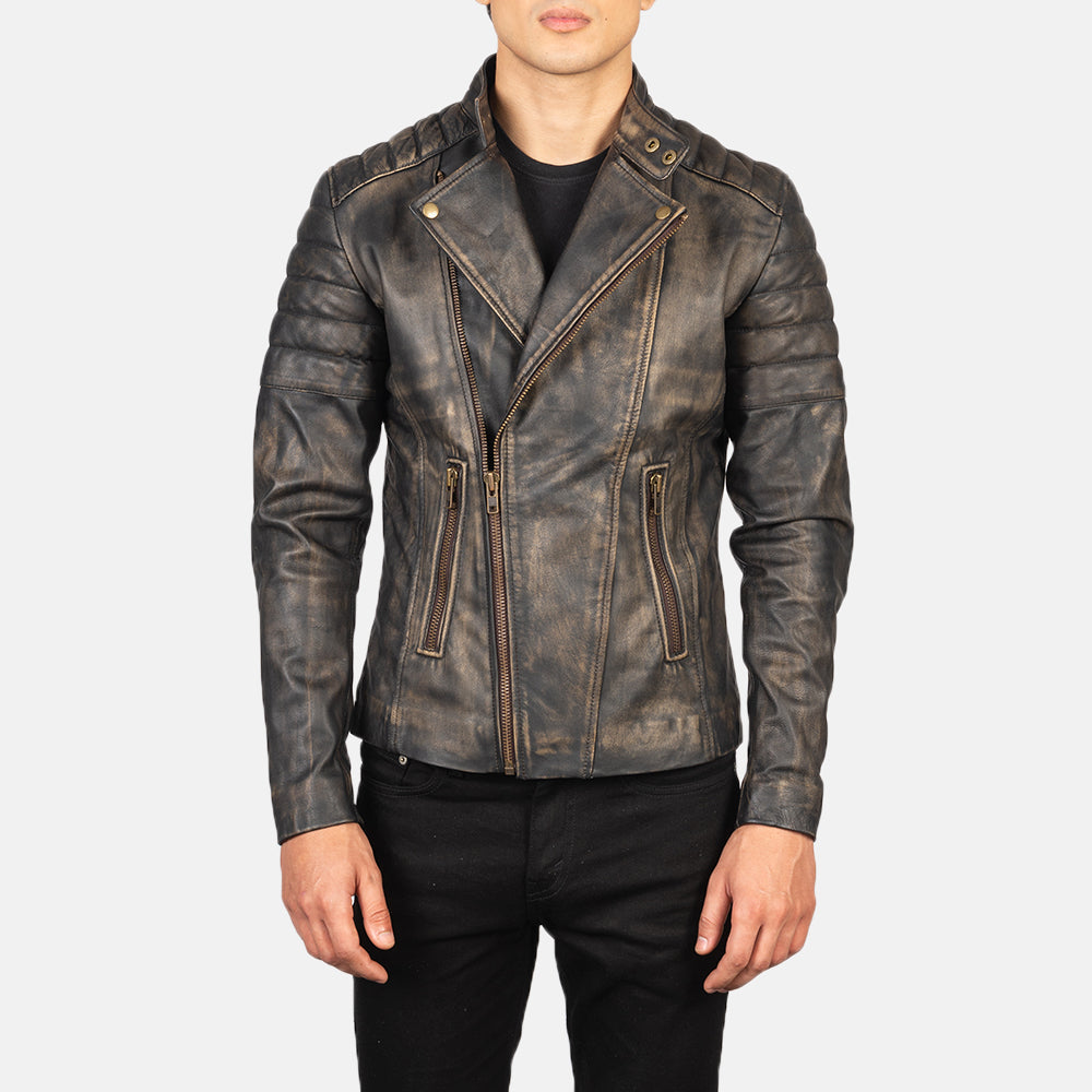 Faisor Mocha Læder Bikerjakke til Mænd – alternate product view 1