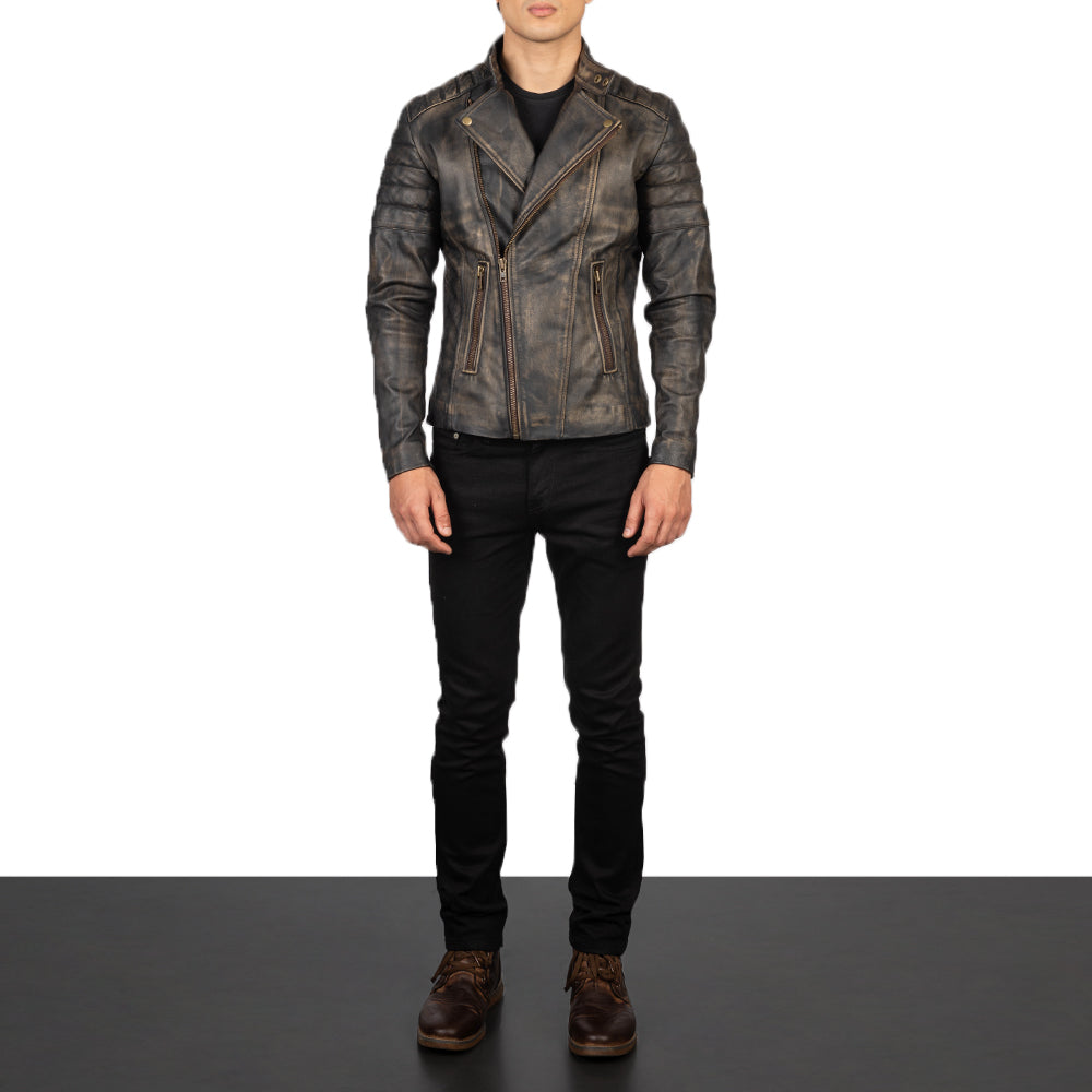 Faisor Mocha Læder Bikerjakke til Mænd – alternate product view 3