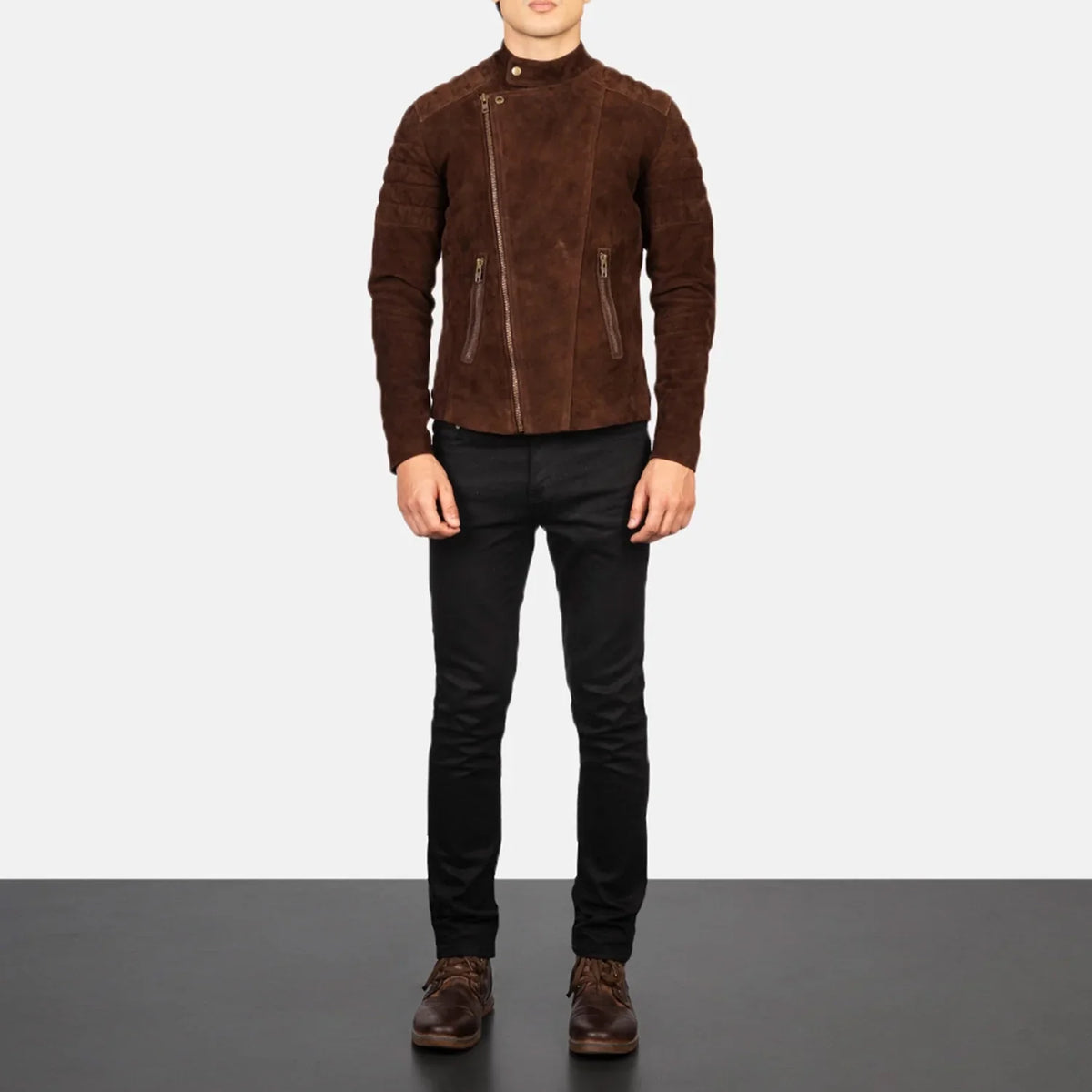 Faisor Mocha Læder Bikerjakke til Mænd – alternate product view 3