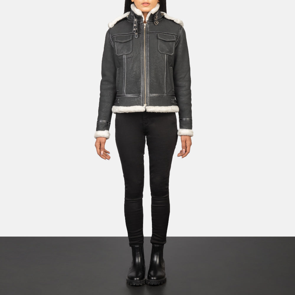 Fiona Hooded Shearling Læderjakke til Kvinder – alternate product view 3