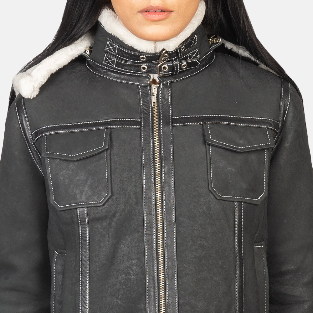 Fiona Hooded Shearling Læderjakke til Kvinder – alternate product view 6