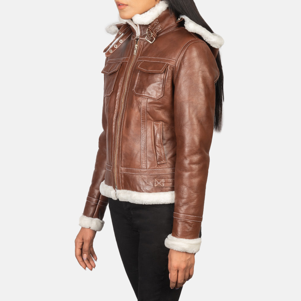 Brown Sheepskin Snuffed Bomber Jacket - Back View Showing Tailored Shoulder Fit &amp; Clean Hemline
