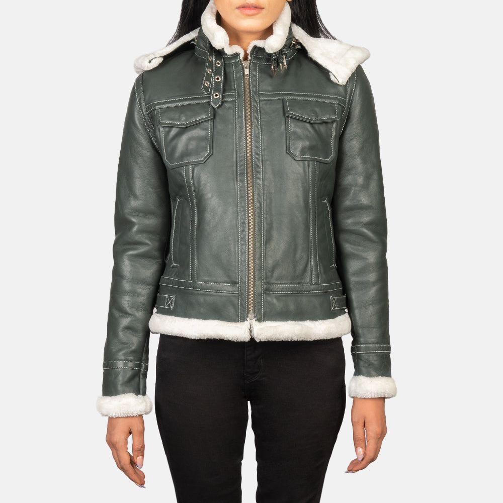 Fiona Hooded Shearling Læderjakke til Kvinder – alternate product view 1
