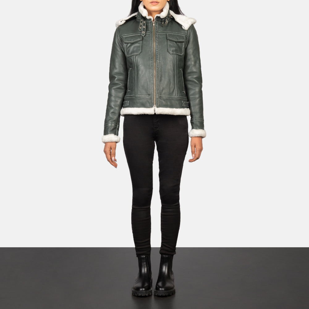 Fiona Hooded Shearling Læderjakke til Kvinder – alternate product view 2