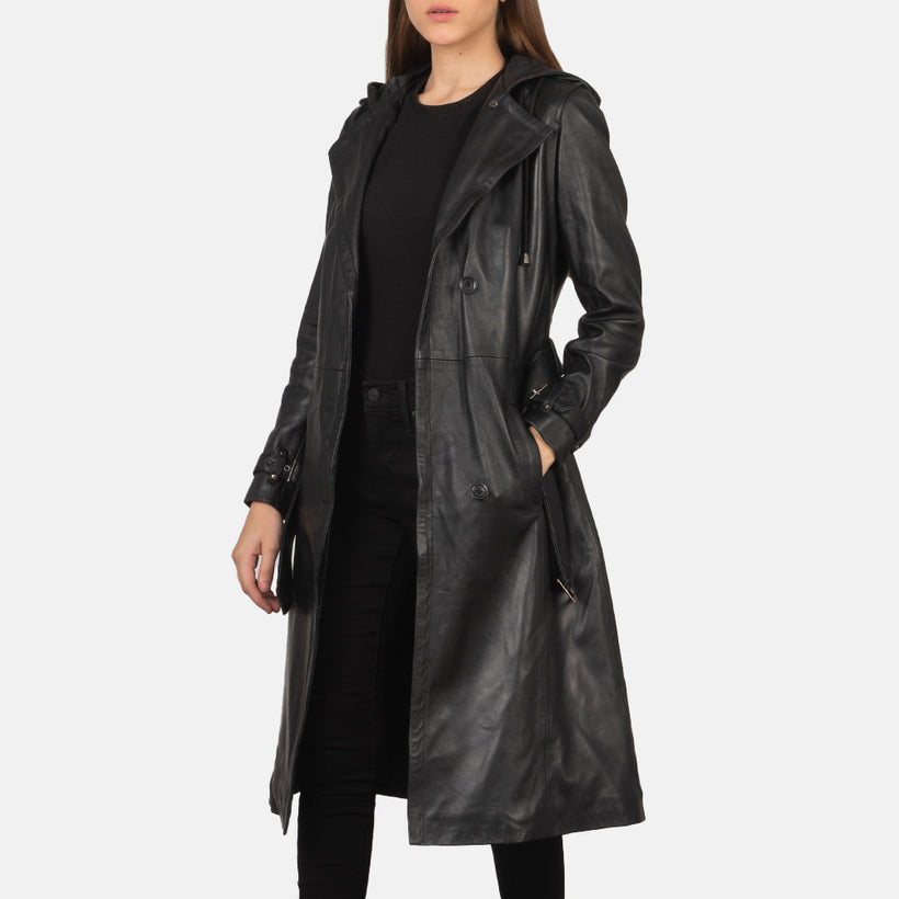 Fixon Hooded Sort Trench Coat til Kvinder