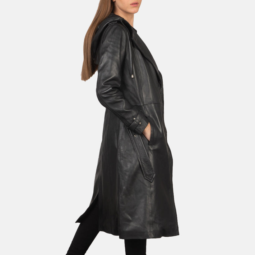 Fixon Hooded Sort Trench Coat til Kvinder