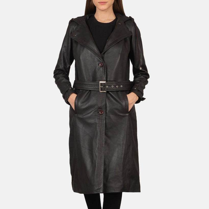 Fixon Hooded Brun Trench Coat til Kvinder