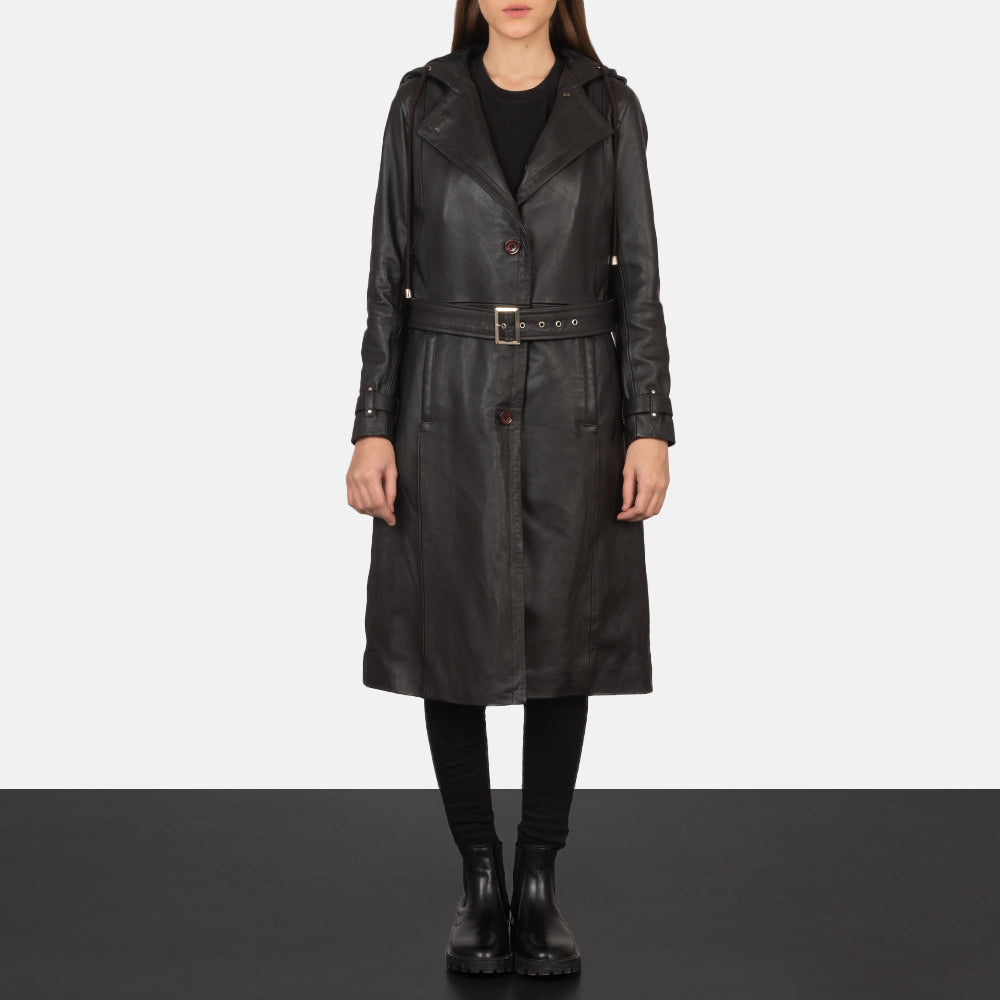 
Fixon Hooded Brun Trenchcoat i Læder til Damer - Sideprofil med ergonomisk ærmesnit
