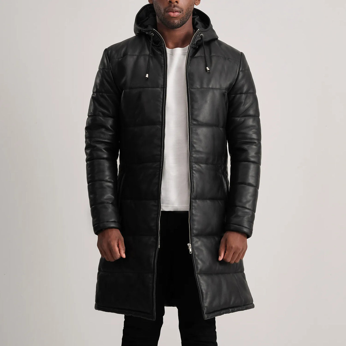 
Floyd Tan Hooded Leather Puffer Coat in Tan Brown Sheepskin Leather - Forfra med skræddersyet silhuet | Køb online