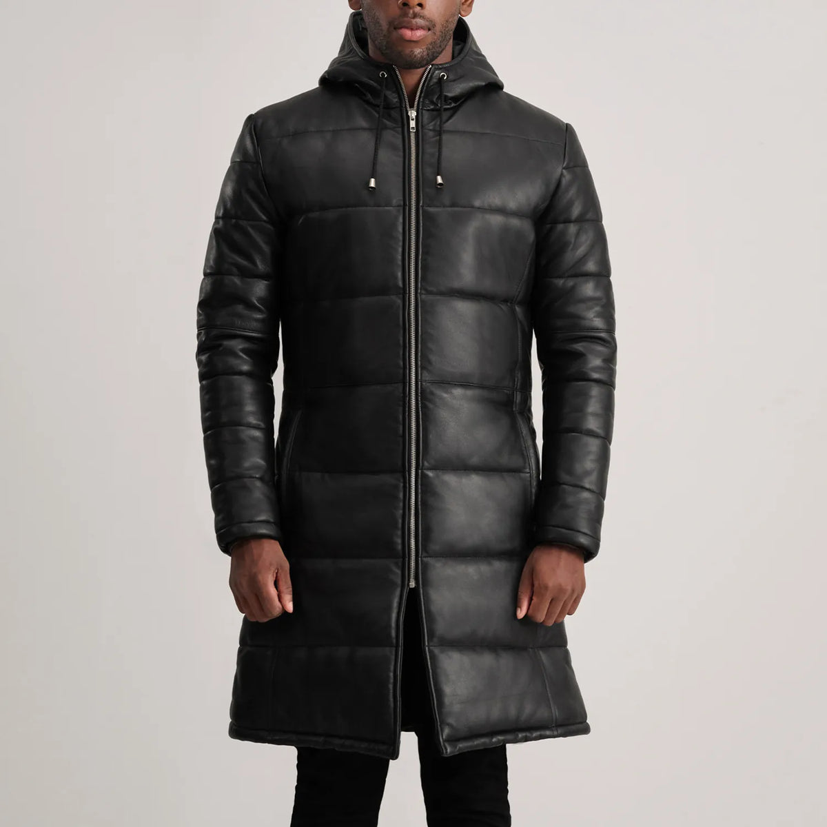 
Nærbillede of Hooded & Zipper Hardware on Floyd Tan Hooded Leather Puffer Coat