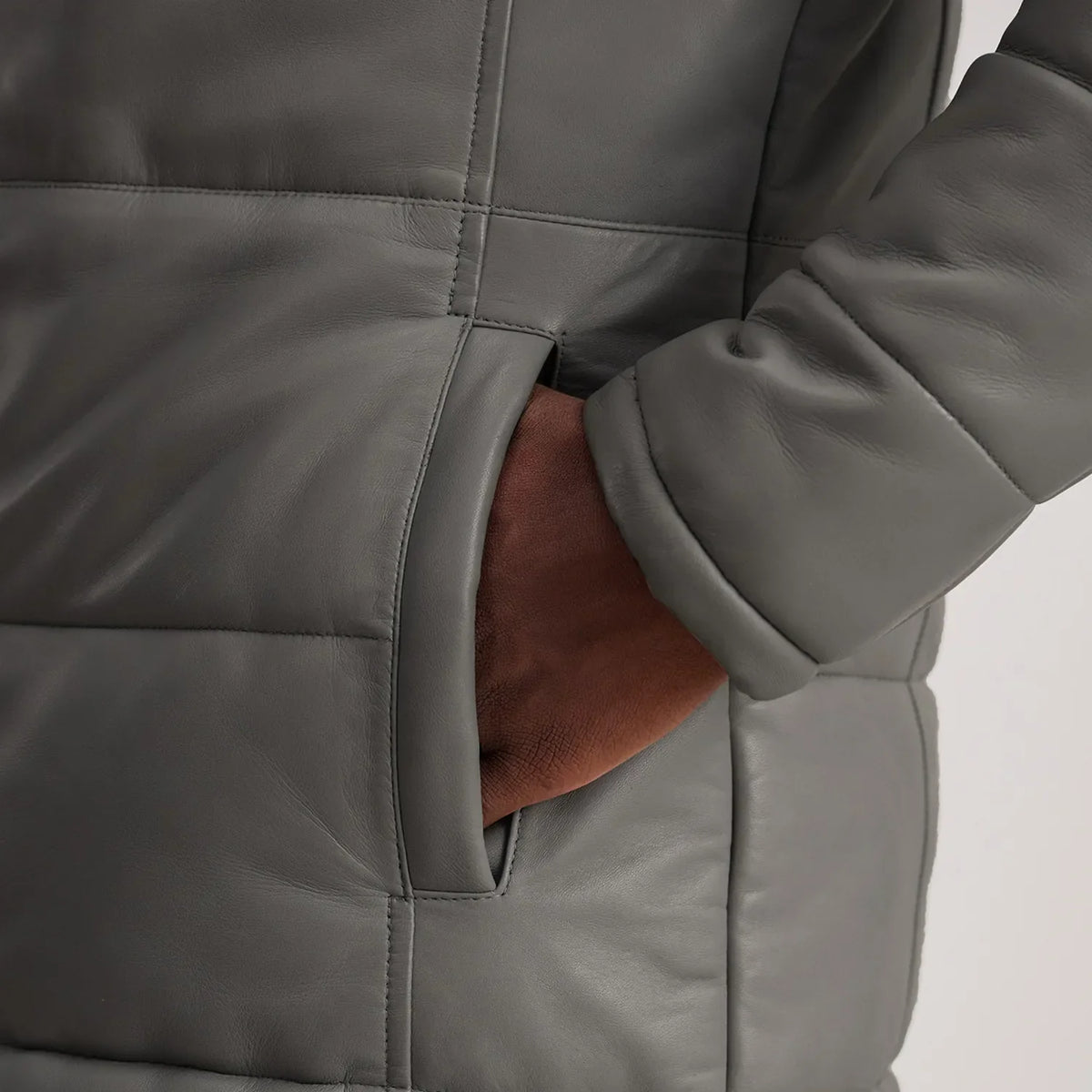 
Floyd Læderfrakke Lysebrun Puffer Læderjakke til Mænd – alternate product view 6