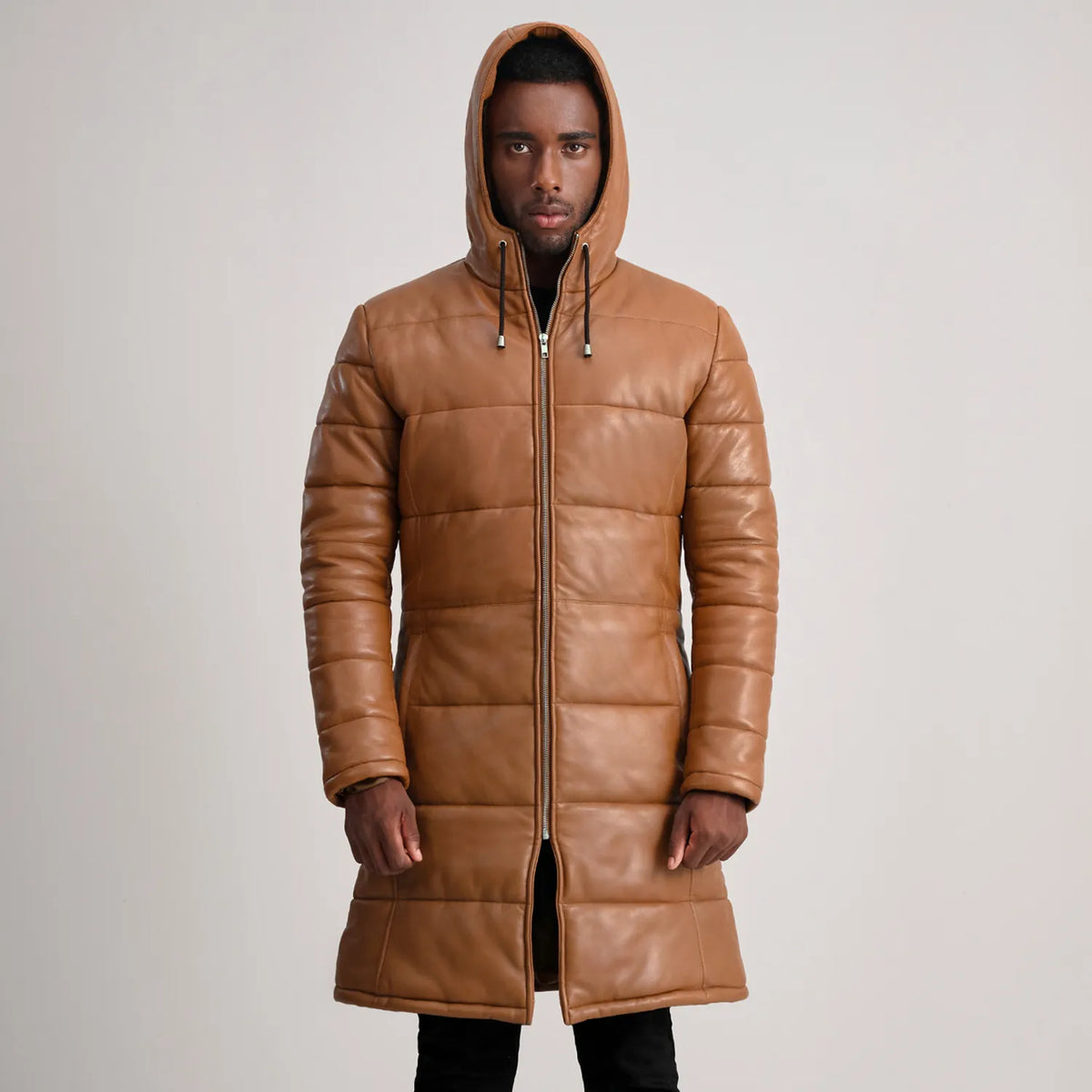 
Floyd Læderfrakke Lysebrun Puffer Læderjakke til Mænd – alternate product view 4