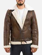 Men's Forest Double Face Shearling Læderjakke til Mænd in Distressed Brown Sheepskin Leather - Front Profile View &amp; Tailored Silhouette | Buy Online