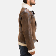 Men's Forest Double Face Shearling Læderjakke til Mænd - Lateral Side Profile View Showing Sleeve Cut &amp; Athletic Taper Fit