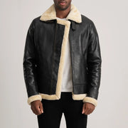 
Francis B-3 Black Leather Bomber Jacket in Black Sheepskin Leather - Forfra med skræddersyet silhuet | Køb online