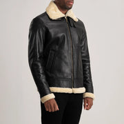 
Black Sheepskin Leather Bomber Jacket - Bagfra med tilpassede skuldre og ren kant