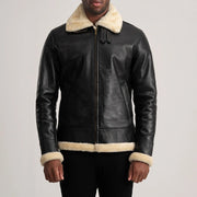 
Nærbillede of Buckled Collar & Zipper Hardware on Francis B-3 Black Leather Bomber Jacket