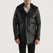 Men's Furcliff Sort Leather Coat til Mænd in Black Sheepskin Leather - Front Profile View &amp; Tailored Silhouette | Buy Online