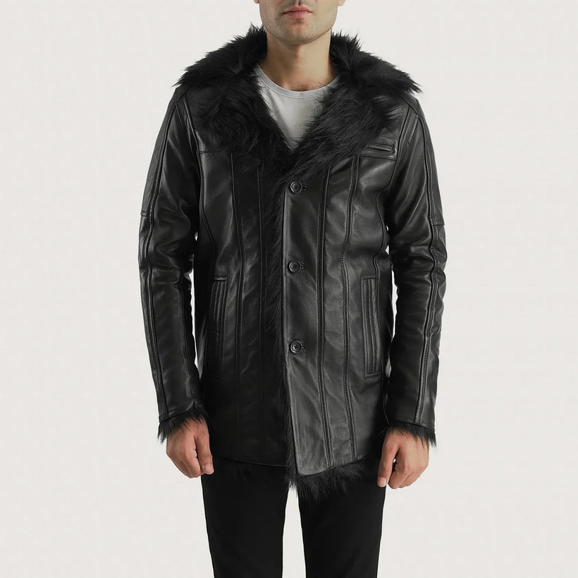 Furcliff Sort Leather Coat til Mænd