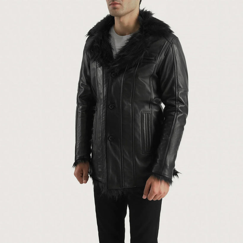 Furcliff Sort Leather Coat til Mænd