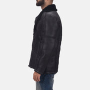 
Black Shearling Leather (Double Face) Aviator Jacket - Bagfra med tilpassede skuldre og ren kant