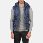 
Fuston Blå Vatteret vest med hætte til Mænd in Blue Nylon (Water-Resistant) - Forfra med skræddersyet silhuet | Køb online