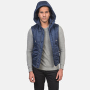 
Nærbillede of Band with Removable Hood & Zipper with dual puller and wind flap Hardware on Fuston Blå Vatteret vest med hætte til Mænd
