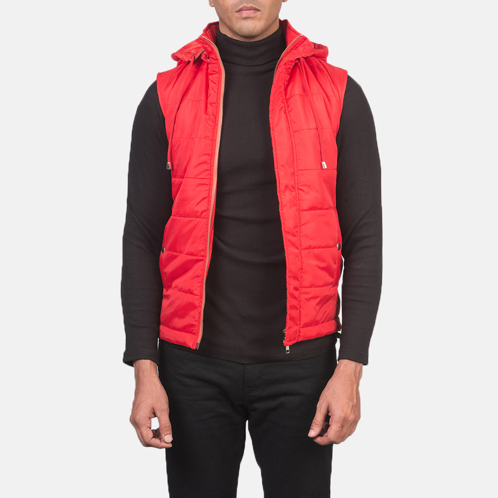 
Fuston Rød Vatteret vest med hætte til Mænd in Red Nylon - Forfra med skræddersyet silhuet | Køb online