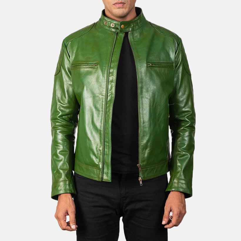 Gatsby Green Læder Bikerjakke til Mænd