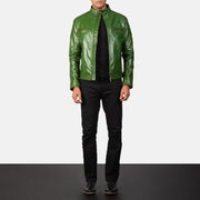 
Nærbillede of Band with snap buttons & Zipper Hardware on Gatsby Quilted Green Leather Biker Jacket