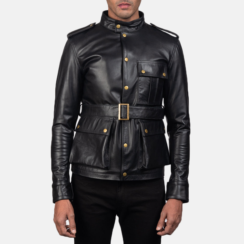 Germain Sort Læderjakke til Mænd in Black Cowhide Leather - Front Profile View &amp; Tailored Silhouette | Buy Online