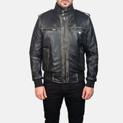 
Glen Street Sort Bomberjakke i Læder til Mænd in Black Cowhide Leather - Forfra med skræddersyet silhuet | Køb online