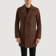Men's Half Life Brun Leather Coat til Mænd in Distressed Brown Cowhide Leather - Front Profile View &amp; Tailored Silhouette | Buy Online