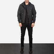 Men's Hanklin Ma-1 Black Hooded Bomber Jacket - Lateral Side Profile View Showing Sleeve Cut &amp; Athletic Taper Fit